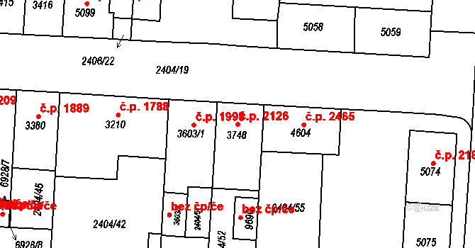 Zelené Předměstí 2126, Pardubice na parcele st. 3748 v KÚ Pardubice, Katastrální mapa