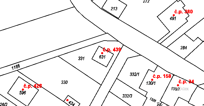 Senice na Hané 439 na parcele st. 631 v KÚ Senice na Hané, Katastrální mapa