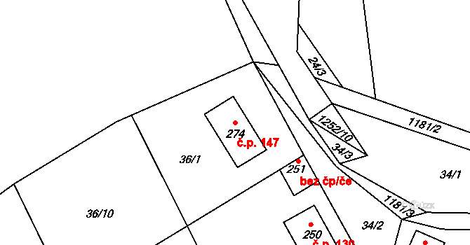 Bezděz 147 na parcele st. 274 v KÚ Bezděz, Katastrální mapa