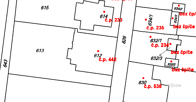 Fulnek 442 na parcele st. 612 v KÚ Fulnek, Katastrální mapa