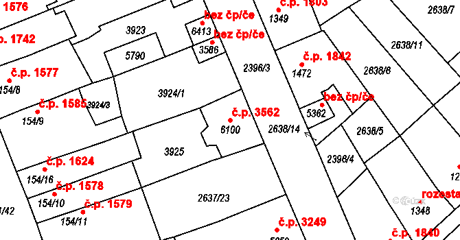 Břeclav 3562 na parcele st. 6100 v KÚ Břeclav, Katastrální mapa