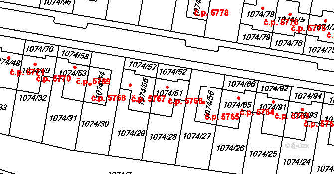 Jihlava 5766 na parcele st. 1074/51 v KÚ Jihlava, Katastrální mapa