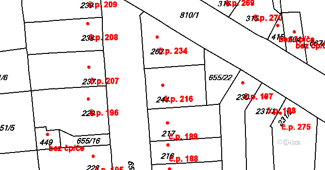 Cítoliby 216 na parcele st. 244 v KÚ Cítoliby, Katastrální mapa