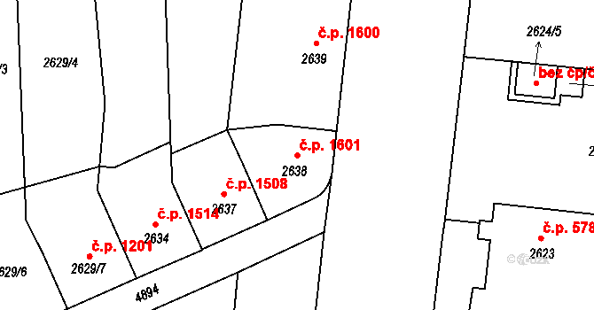 Louny 1601 na parcele st. 2638 v KÚ Louny, Katastrální mapa