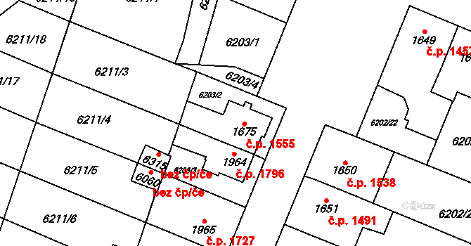 Žatec 1555 na parcele st. 1675 v KÚ Žatec, Katastrální mapa