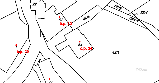 Druhanov 24 na parcele st. 64 v KÚ Druhanov, Katastrální mapa