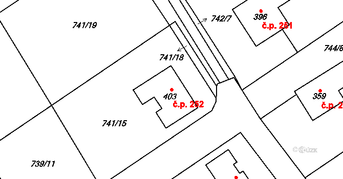 Hrabová 252 na parcele st. 403 v KÚ Hrabová u Dubicka, Katastrální mapa