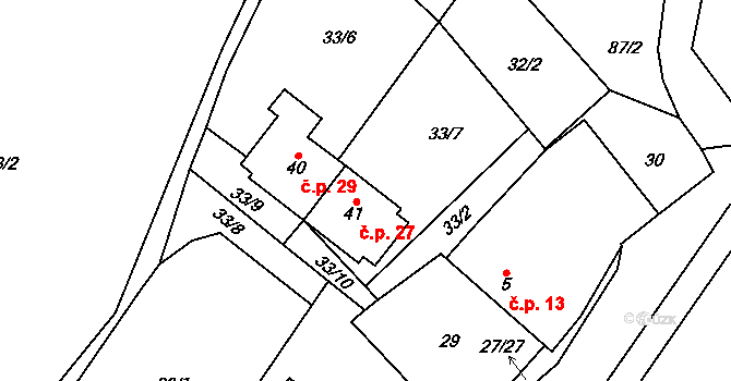 Simtany 27, Pohled na parcele st. 41 v KÚ Simtany, Katastrální mapa