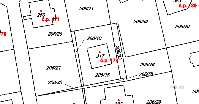Šlapanov 179 na parcele st. 317 v KÚ Šlapanov, Katastrální mapa
