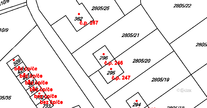 Štoky 246 na parcele st. 296 v KÚ Štoky, Katastrální mapa