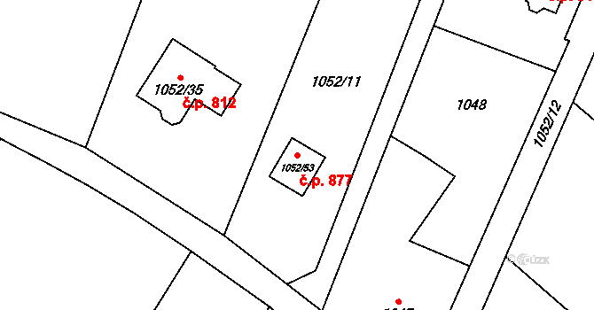 Skřečoň 877, Bohumín na parcele st. 1052/53 v KÚ Skřečoň, Katastrální mapa