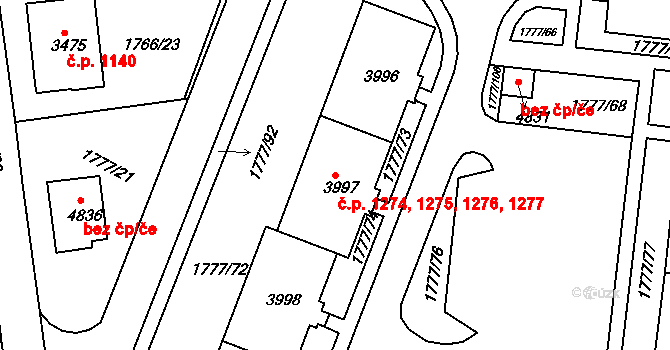 Havlíčkův Brod 1274,1275,1276,1277 na parcele st. 3997 v KÚ Havlíčkův Brod, Katastrální mapa