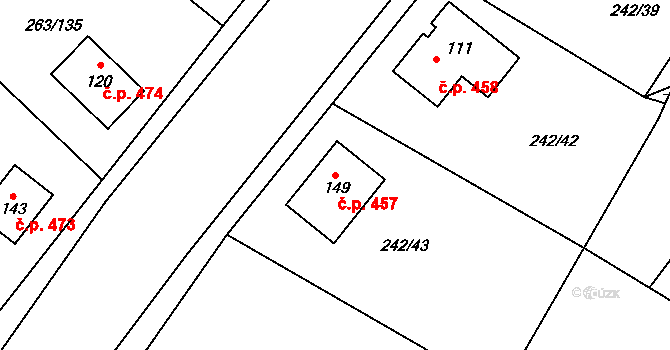 Pod Vinicí 457, Žiželice na parcele st. 149 v KÚ Loukonosy, Katastrální mapa