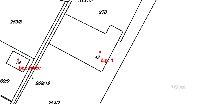 Paseky 1, Hřibiny-Ledská na parcele st. 42 v KÚ Hřibiny, Katastrální mapa