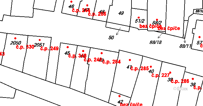 Velké Pavlovice 284 na parcele st. 43 v KÚ Velké Pavlovice, Katastrální mapa