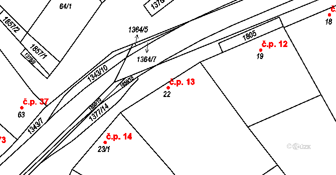 Jestřabice 13, Koryčany na parcele st. 22 v KÚ Jestřabice, Katastrální mapa