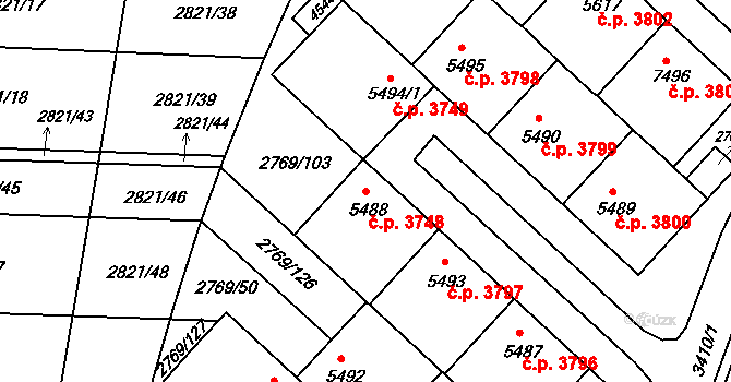 Kroměříž 3748 na parcele st. 5488 v KÚ Kroměříž, Katastrální mapa