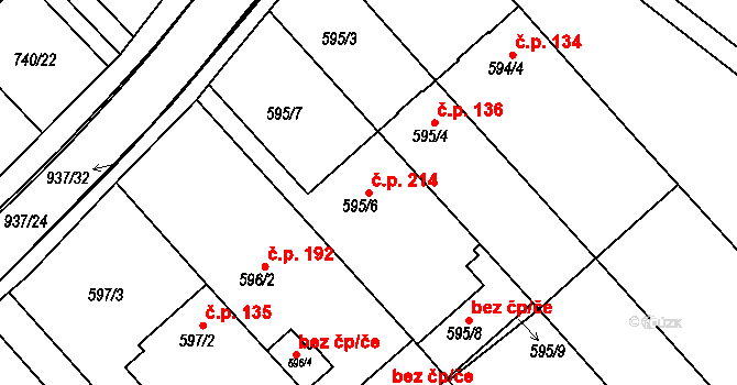 Radslavice 214 na parcele st. 595/6 v KÚ Radslavice u Přerova, Katastrální mapa
