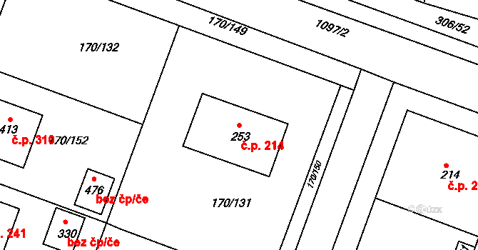 Hořátev 214 na parcele st. 253 v KÚ Hořátev, Katastrální mapa