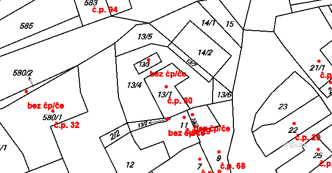 Přerov IV-Kozlovice 30, Přerov na parcele st. 13/1 v KÚ Kozlovice u Přerova, Katastrální mapa