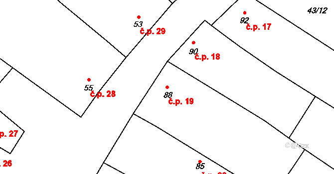 Kojetín II-Popůvky 19, Kojetín na parcele st. 88 v KÚ Popůvky u Kojetína, Katastrální mapa