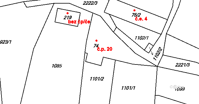 Onšovec 20, Horka II na parcele st. 74 v KÚ Horka nad Sázavou, Katastrální mapa