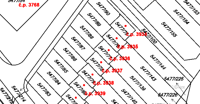 Jihlava 3936 na parcele st. 5477/77 v KÚ Jihlava, Katastrální mapa