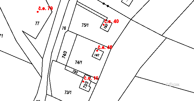 Mistrovice 46, Nový Oldřichov na parcele st. 74/2 v KÚ Mistrovice u Nového Oldřichova, Katastrální mapa