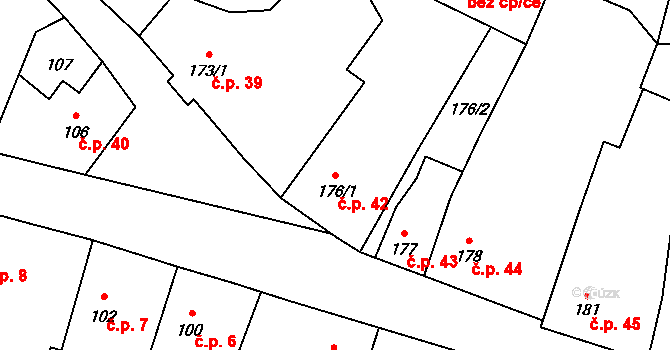 Stvolínky 42 na parcele st. 176/1 v KÚ Stvolínky, Katastrální mapa