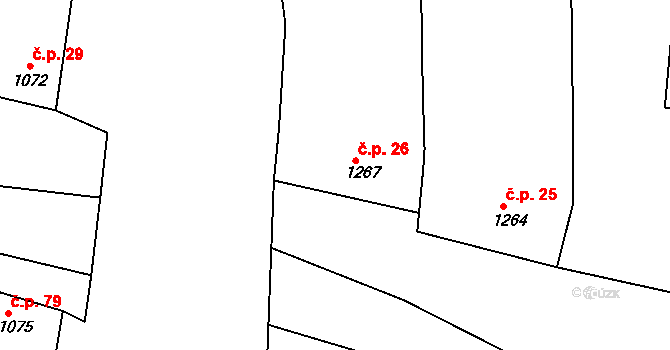 Rajhrad 26 na parcele st. 1267 v KÚ Rajhrad, Katastrální mapa