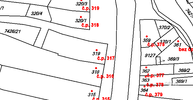 Dambořice 317 na parcele st. 319 v KÚ Dambořice, Katastrální mapa