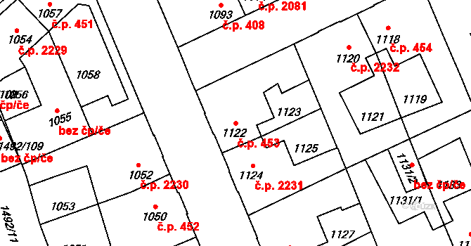 Kročehlavy 453, Kladno na parcele st. 1122 v KÚ Kročehlavy, Katastrální mapa