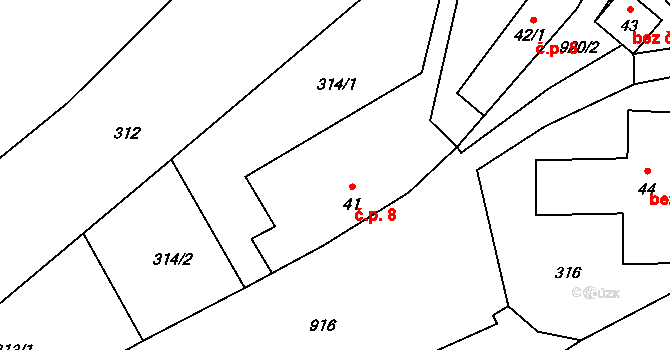 Hrádek 8, Ctiboř na parcele st. 41 v KÚ Ctiboř, Katastrální mapa