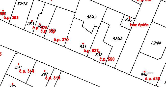 Rozdělov 527, Kladno na parcele st. 531 v KÚ Rozdělov, Katastrální mapa
