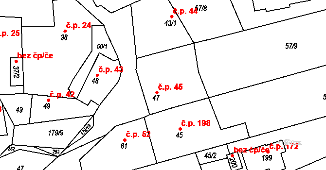 Podolanka 45 na parcele st. 47 v KÚ Podolanka, Katastrální mapa