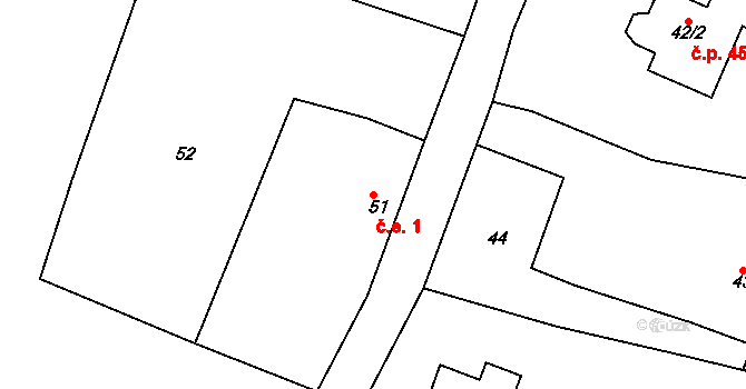 Štědrá 1, Kynšperk nad Ohří na parcele st. 51 v KÚ Štědrá u Kynšperka nad Ohří, Katastrální mapa