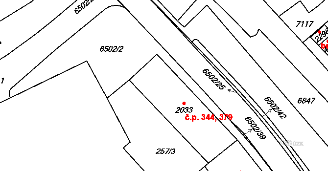 Kraslice 344,379 na parcele st. 2033 v KÚ Kraslice, Katastrální mapa