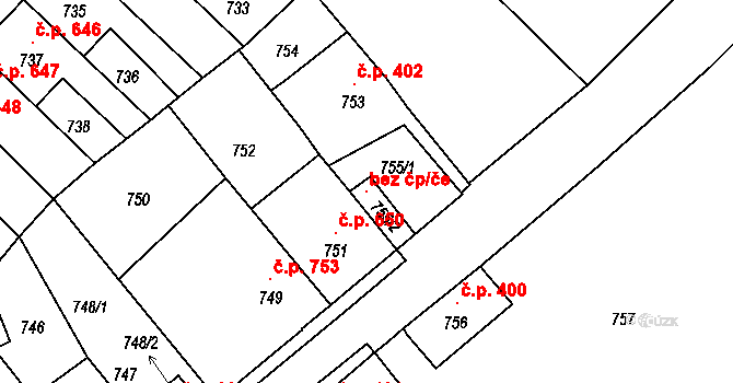 Tábor 147807972 na parcele st. 755/2 v KÚ Tábor, Katastrální mapa