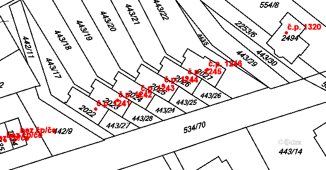 Lomnice nad Popelkou 1244 na parcele st. 2025 v KÚ Lomnice nad Popelkou, Katastrální mapa