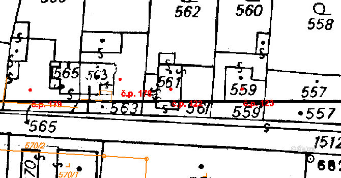 Újezd 122 na parcele st. 561 v KÚ Újezd u Uničova, Katastrální mapa