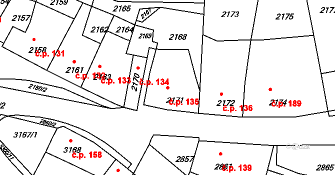 Mimoň I 135, Mimoň na parcele st. 2171 v KÚ Mimoň, Katastrální mapa