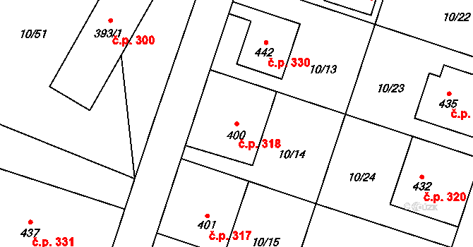 Vodochody 318, Straškov-Vodochody na parcele st. 400 v KÚ Vodochody, Katastrální mapa