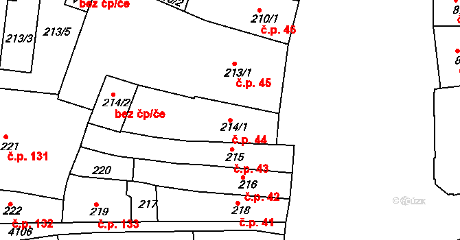 Roudnice nad Labem 44 na parcele st. 214/1 v KÚ Roudnice nad Labem, Katastrální mapa