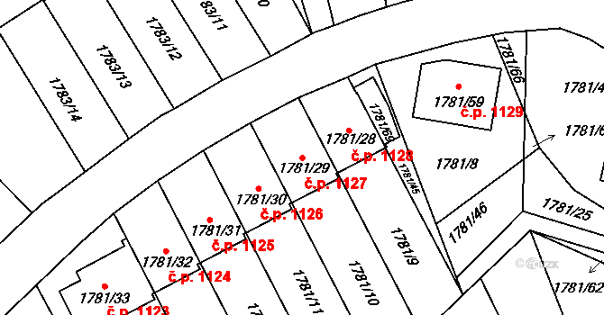 Jilemnice 1127 na parcele st. 1781/29 v KÚ Jilemnice, Katastrální mapa