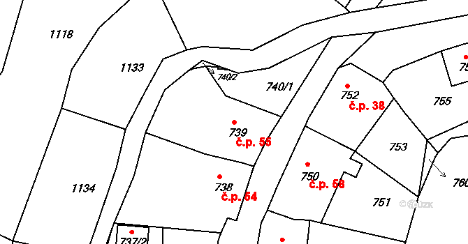 Miřetice u Klášterce nad Ohří 55, Klášterec nad Ohří na parcele st. 739 v KÚ Miřetice u Klášterce nad Ohří, Katastrální mapa