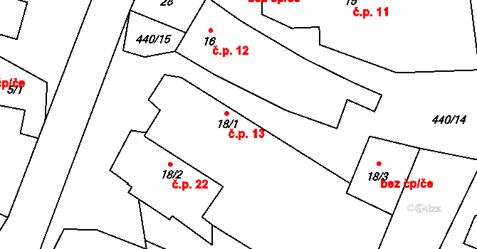 Kracovice 13, Stařeč na parcele st. 18/1 v KÚ Kracovice, Katastrální mapa