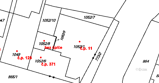 Pudlov 11, Bohumín na parcele st. 1052/1 v KÚ Pudlov, Katastrální mapa