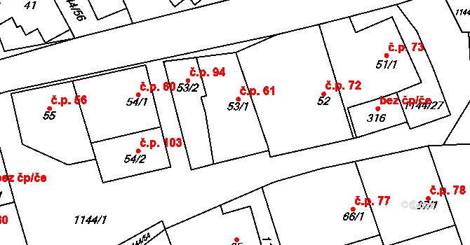 Benešov 61 na parcele st. 53/1 v KÚ Benešov u Boskovic, Katastrální mapa