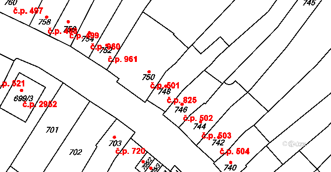 Líšeň 825, Brno na parcele st. 748 v KÚ Líšeň, Katastrální mapa