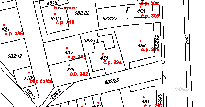 Benešov nad Ploučnicí 294 na parcele st. 438 v KÚ Benešov nad Ploučnicí, Katastrální mapa
